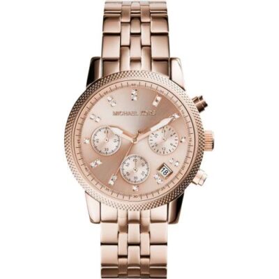 Michael Kors Ladies Ritz Rose Gold Chronograph Watch - MK6077